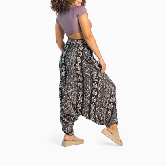 Buddha Pants Womens Elastic Drawstring Boho Hippie Lotus O.G. Harem Pants Black - Picture 2 of 16